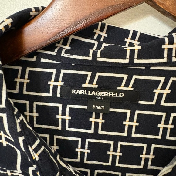 Karl Lagerfeld Black and White Geometric Button-Down Shirt Size:M - Picture 2 of 5